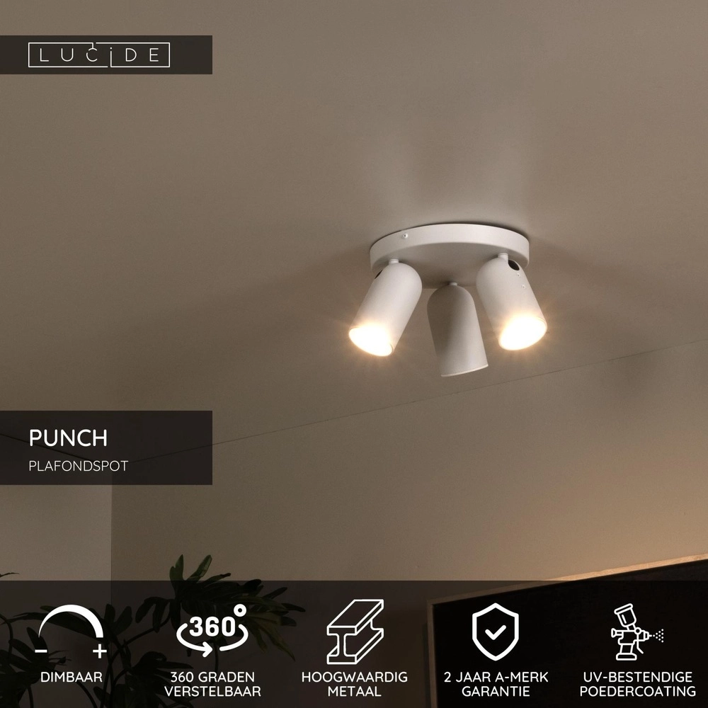 Plafondspot Punch 3-lichts wit Lucide 5411212134479