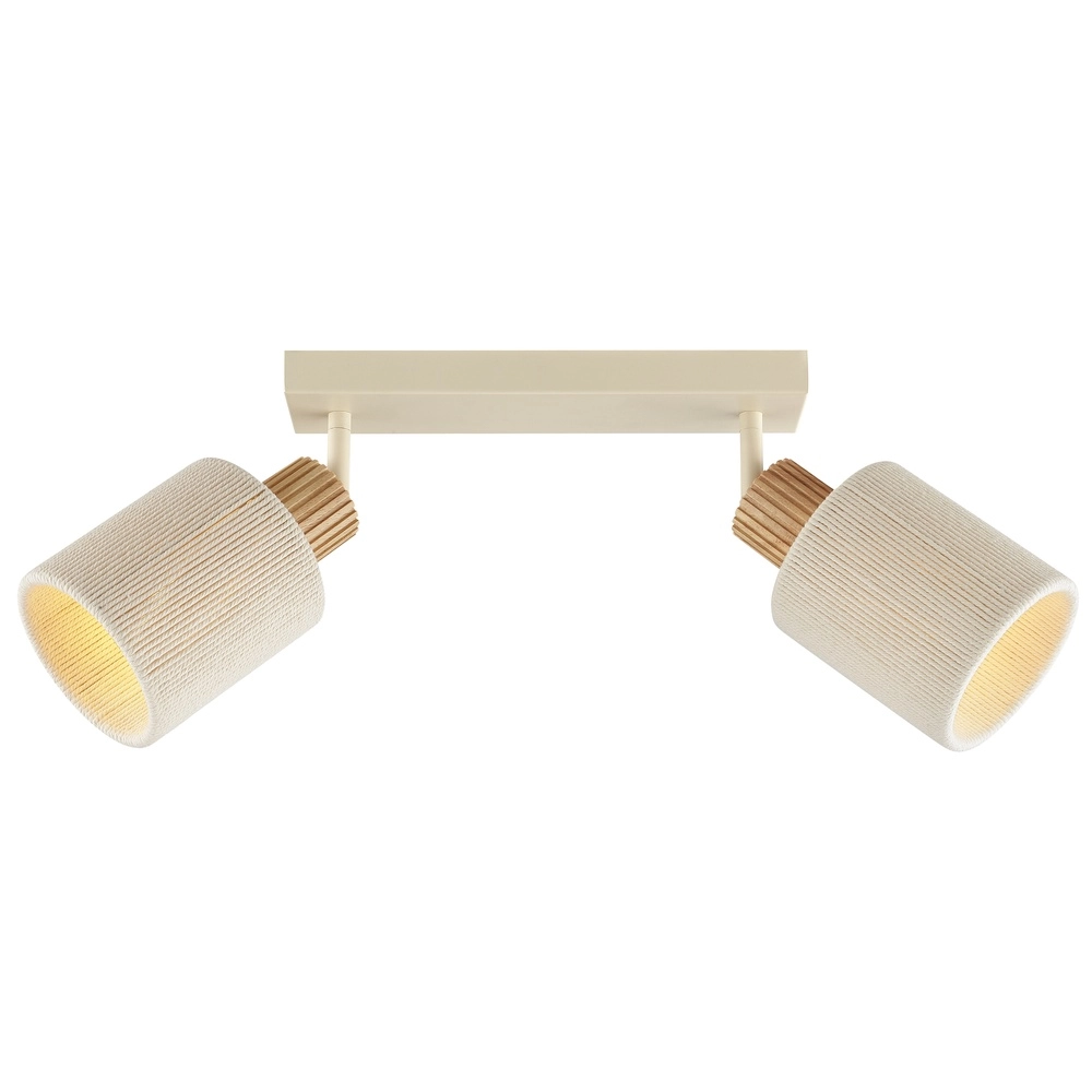 Plafondlamp Arlo zand bruin met hout 2-lichts