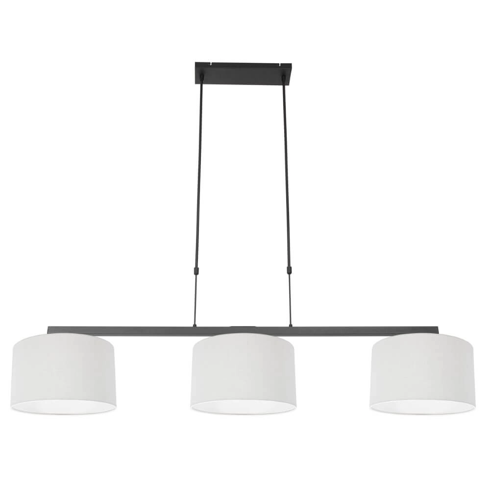 Zwarte hanglamp Stang met witte linnen kappen
