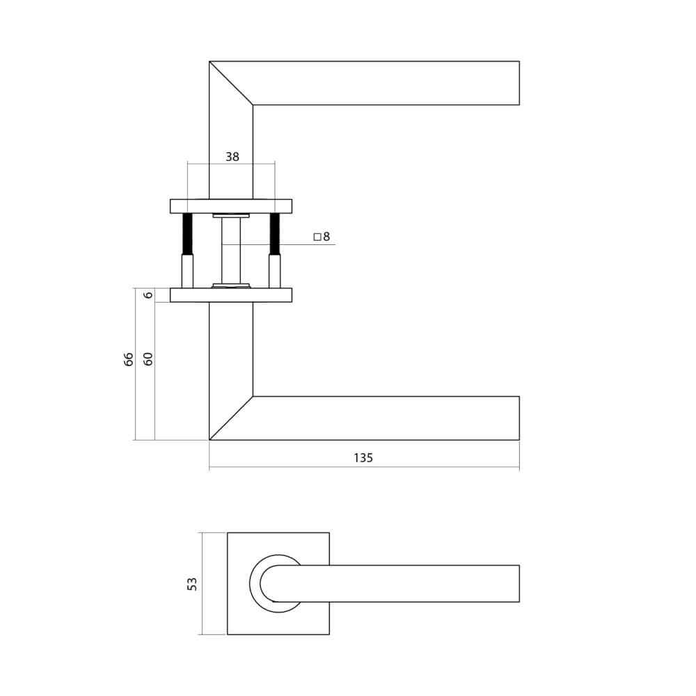 Deurklink Q 04 op vierkant rozet RVS Intersteel 8714186695340
