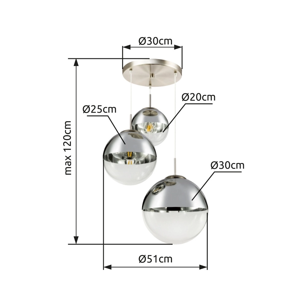 3-lichts hanglamp Varus nikkel Globo 9007371383443