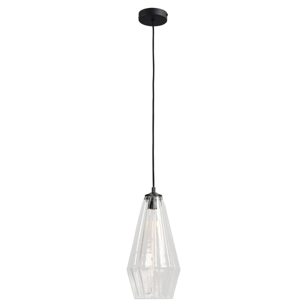 Zwarte hanglamp Diamond 18cm met helder glas