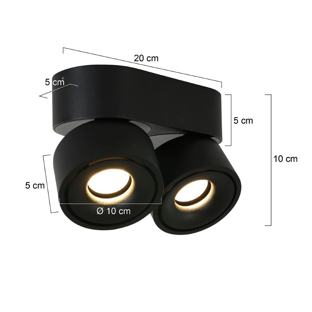Strakke opbouwspot Fez Black 2-lichts zwart Steinhauer 8712746132502