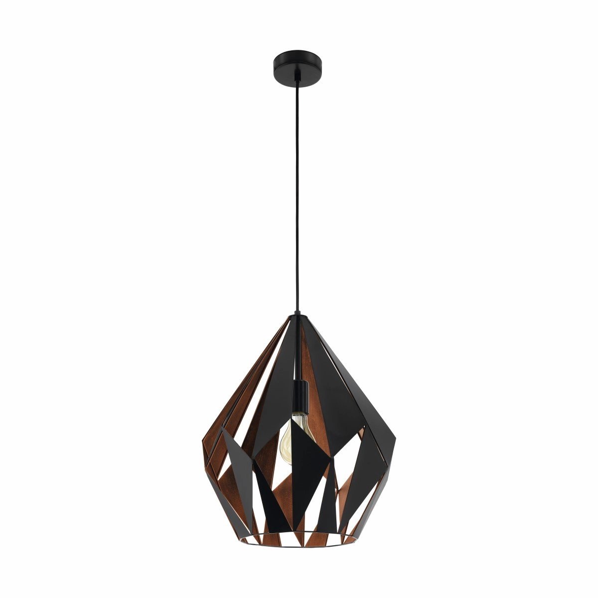 Hanglamp Carlton 1 38cm zwart met roodkoper
