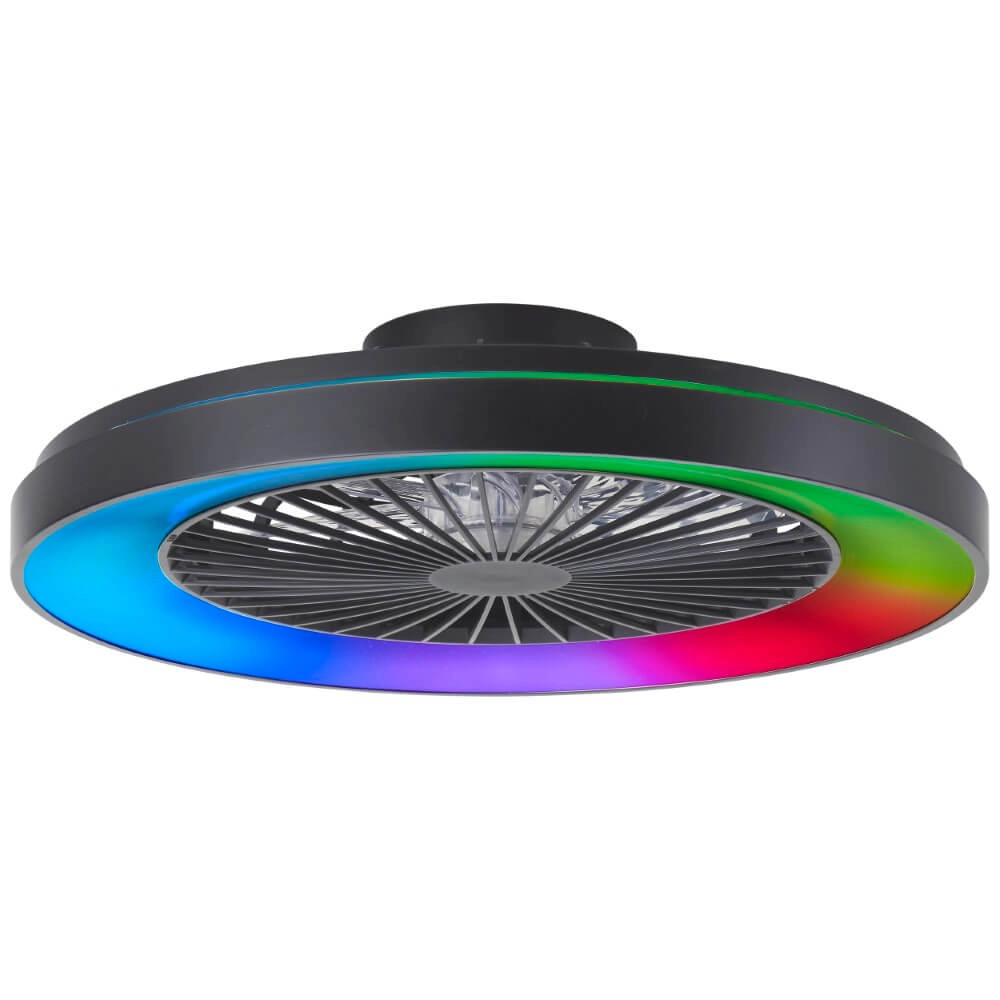 Zwarte plafondventilator Mazzaro met RGB lamp - 58cm