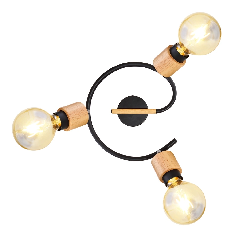 Plafondlamp Jorna 3-lichts zwart met hout Globo 9007371405282