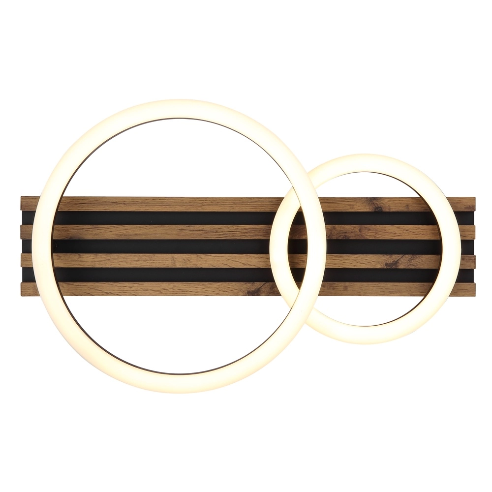 Plafondlamp Tisha 2 ringen zwart met hout Globo 9007371525577