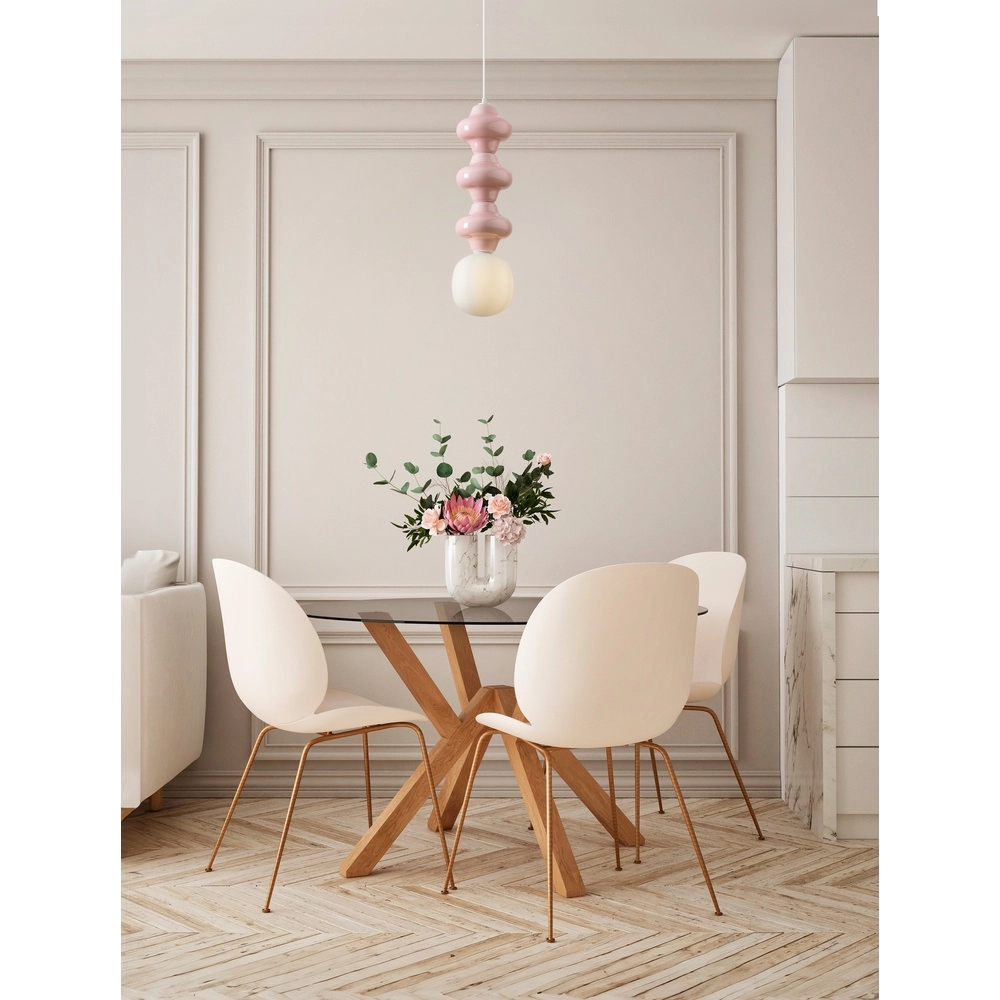 Hanglamp Clio L roze keramiek met wit glas Lyora 5212017461339