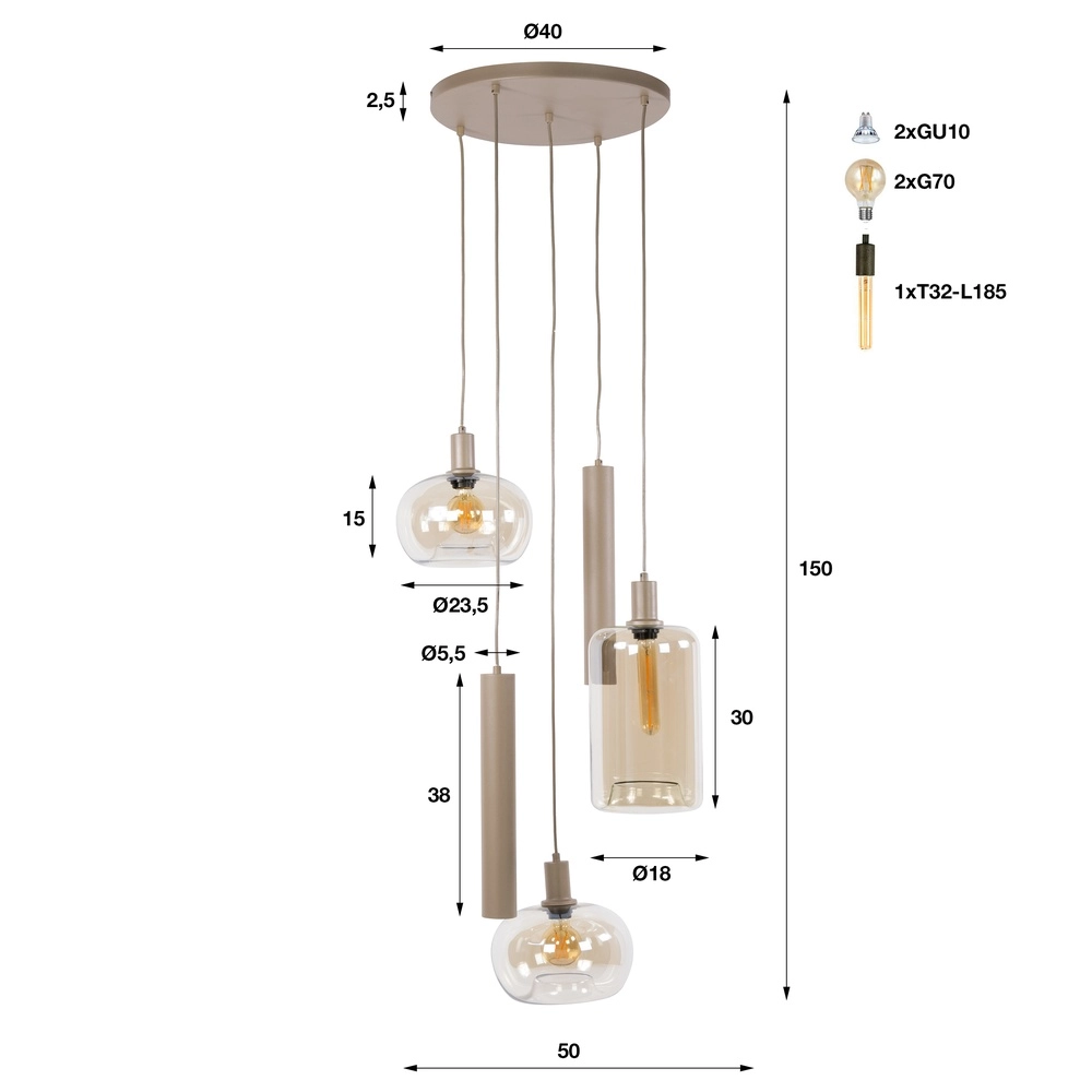Design hanglamp Serene 5-lichts zand bruin Lyora 8716803514799