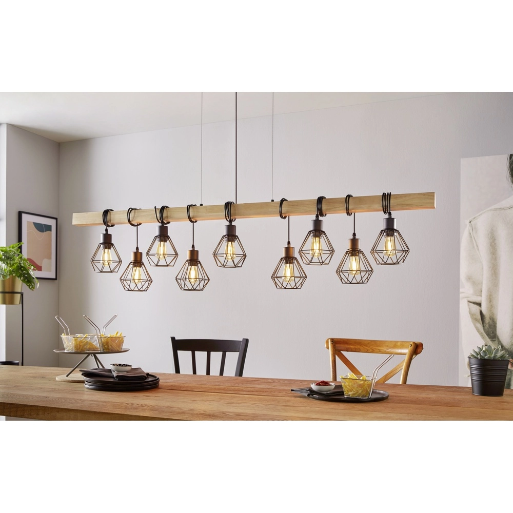 9-lichts hanglamp Townshend 5 eetkamer - zwart met hout Eglo 9002759440770