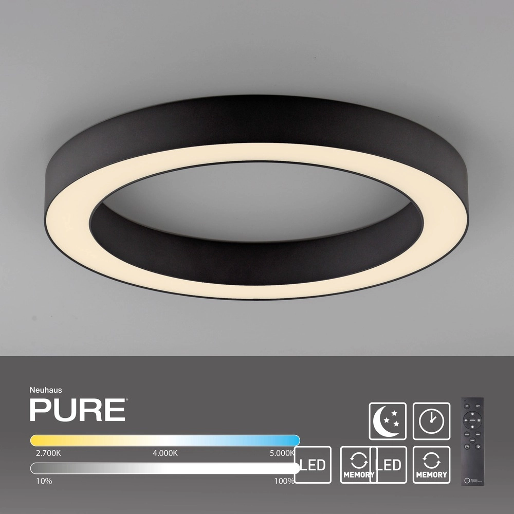 Strakke led plafondlamp Pure Lines Round Ø 35cm - graphite Paul Neuhaus 4012248395219