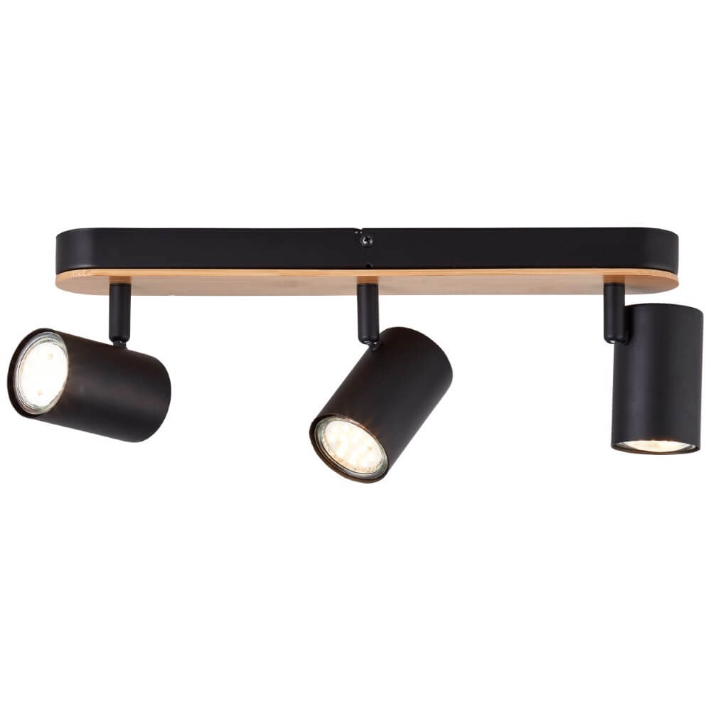 Plafondlamp Niels 3-lichts zwart met hout