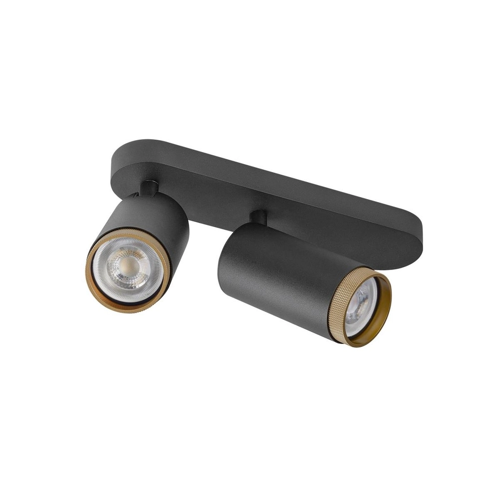 Opbouwspot Grip! L 2-lichts zwart met gouden ring SLV 4024163304399