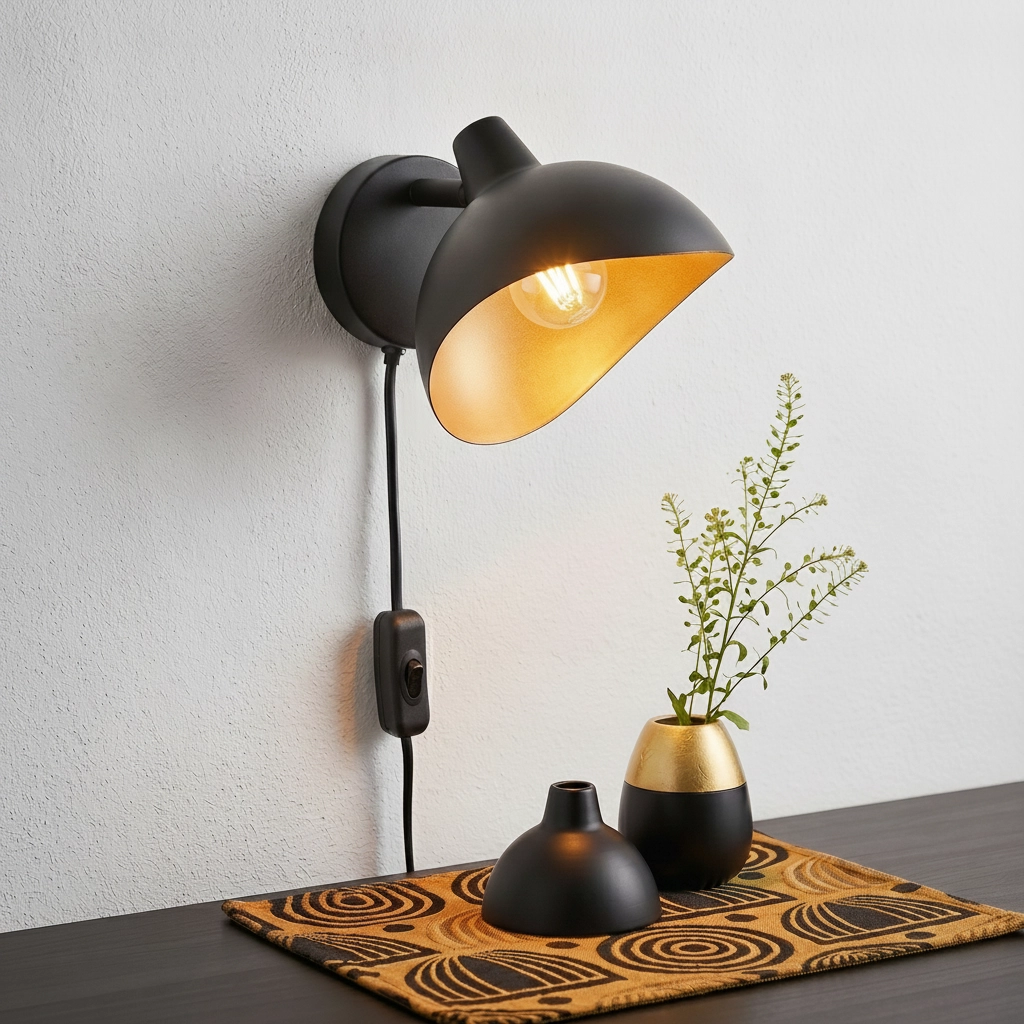 Wandlamp Geti zwart met gouden binnenkant