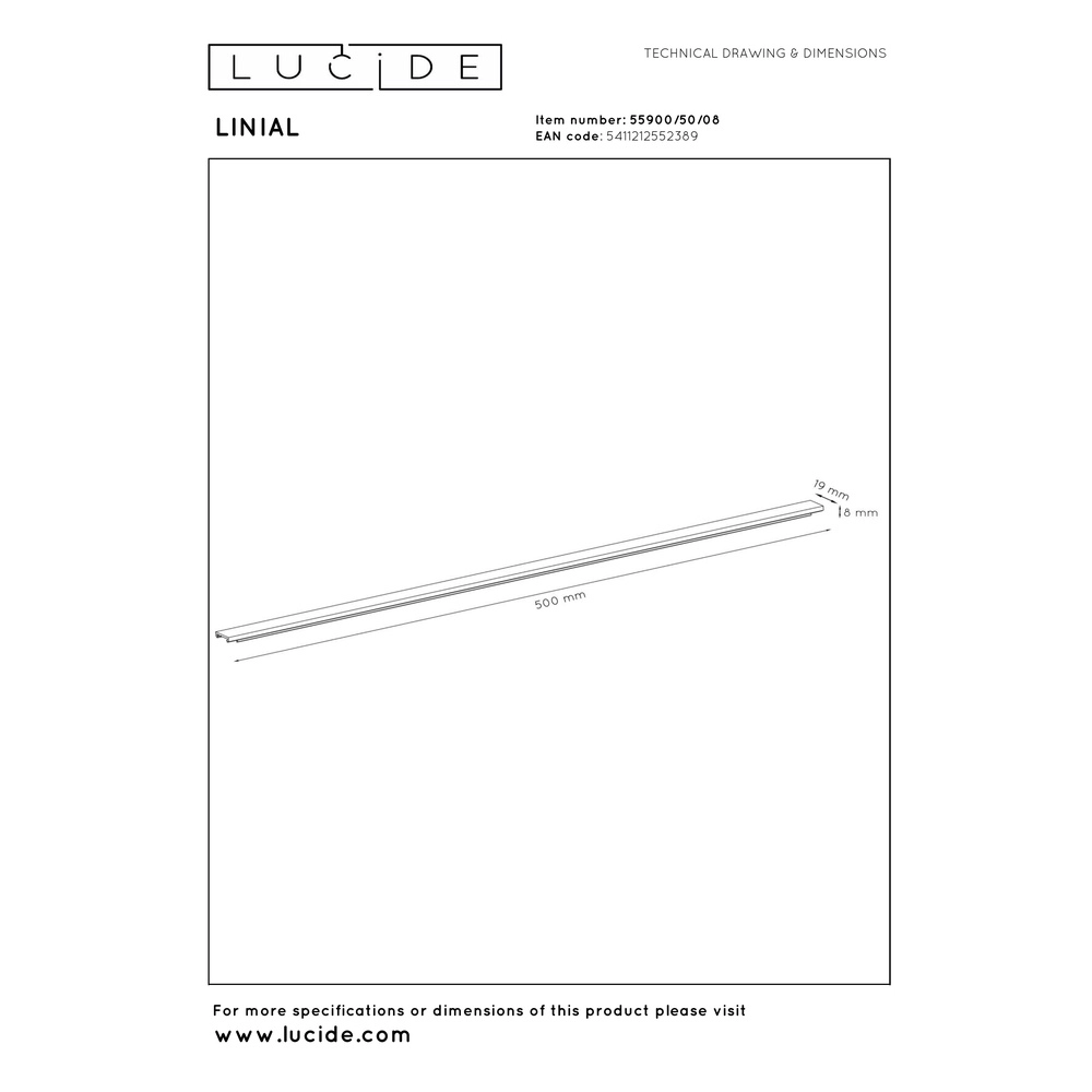 Rail afdekking 1-fase Linial 50cm mat zwart chroom Premium by Lucide 5411212552389