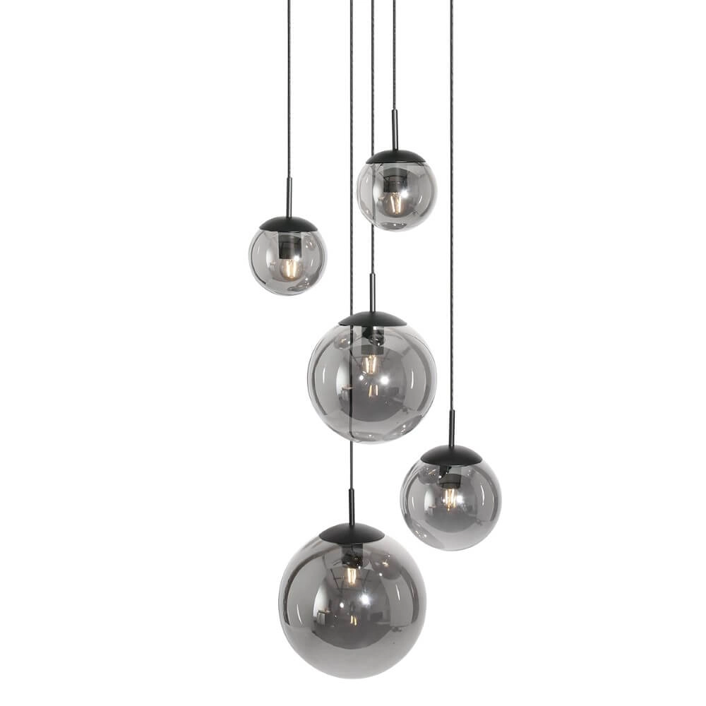 5-lichts vide hanglamp Bolique zwart met smoke glas Steinhauer 8712746133363