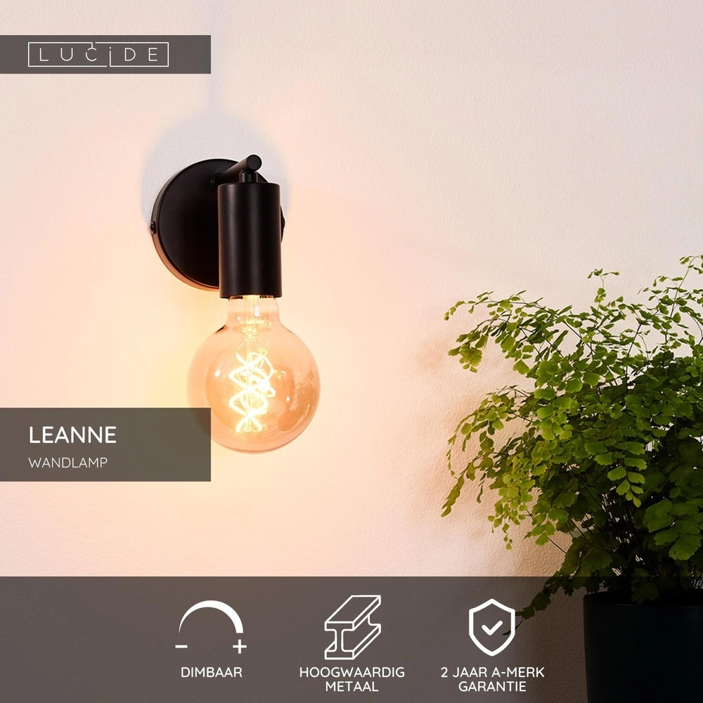 Wandlampje Leanne zwart Lucide 5411212211088
