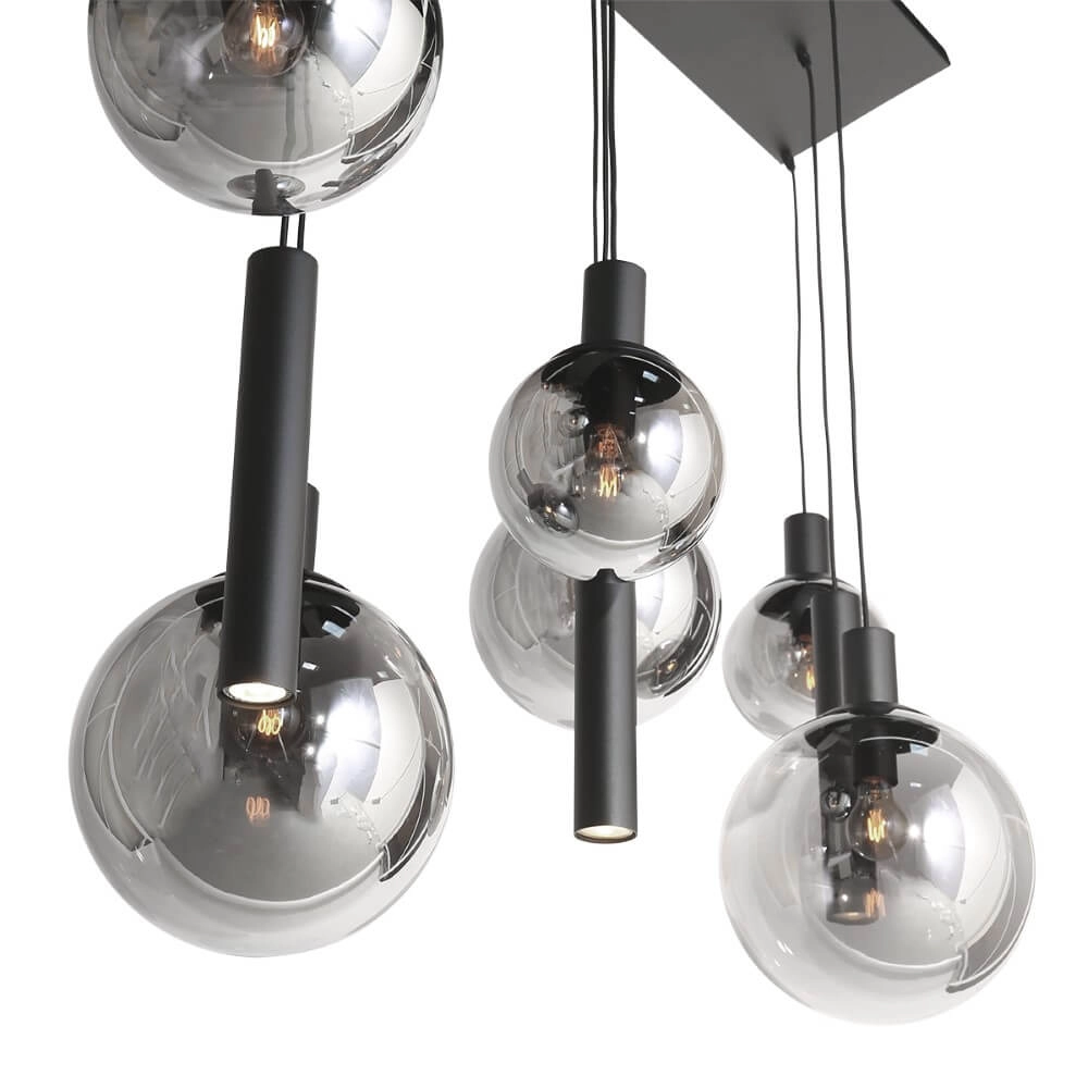 Eettafel hanglamp Bollique zwart met rookglas Steinhauer 8712746172973