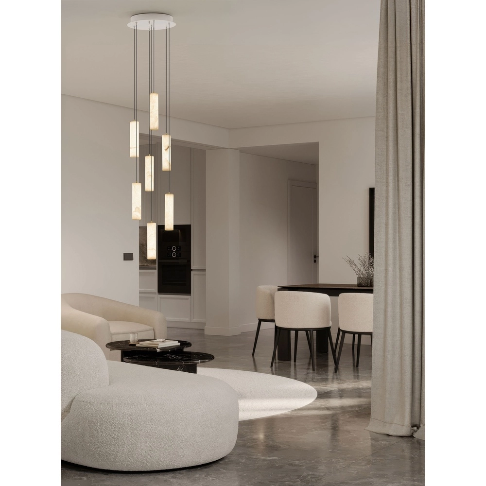 Hanglamp Diletto goud met wit 7-lichts