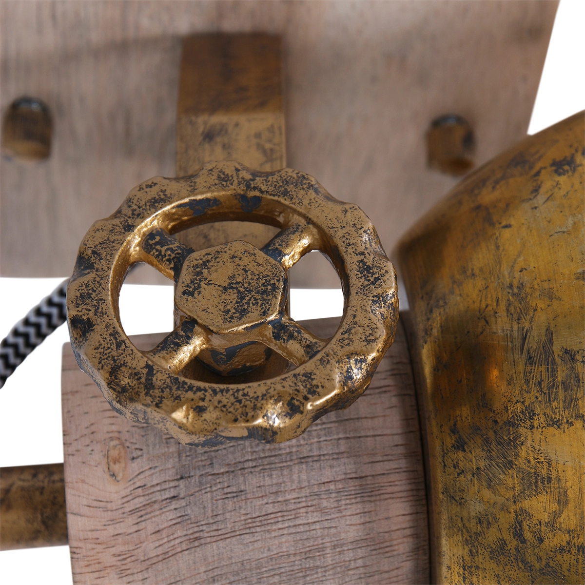 Industriële plafondlamp Gearwood brons met hout Steinhauer 8712746135022