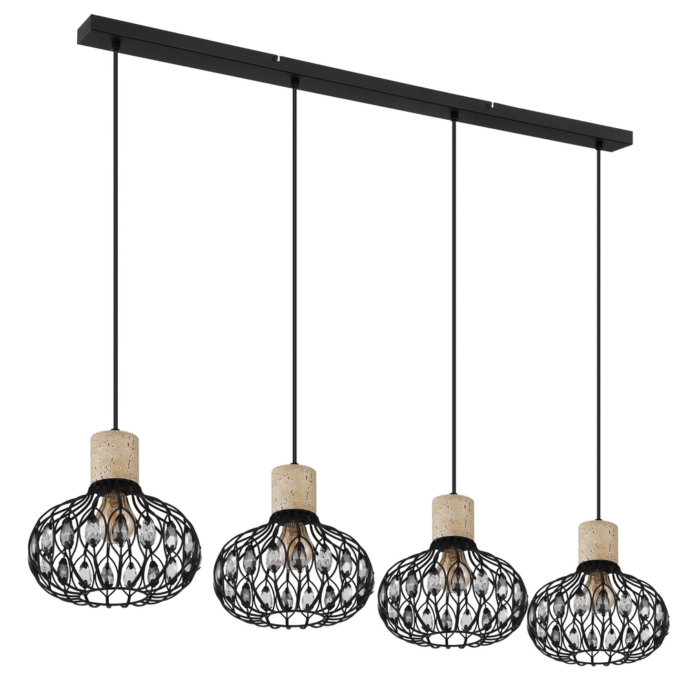 4-lichts hanglamp Dorthy landelijk zwart Globo 9007371572069