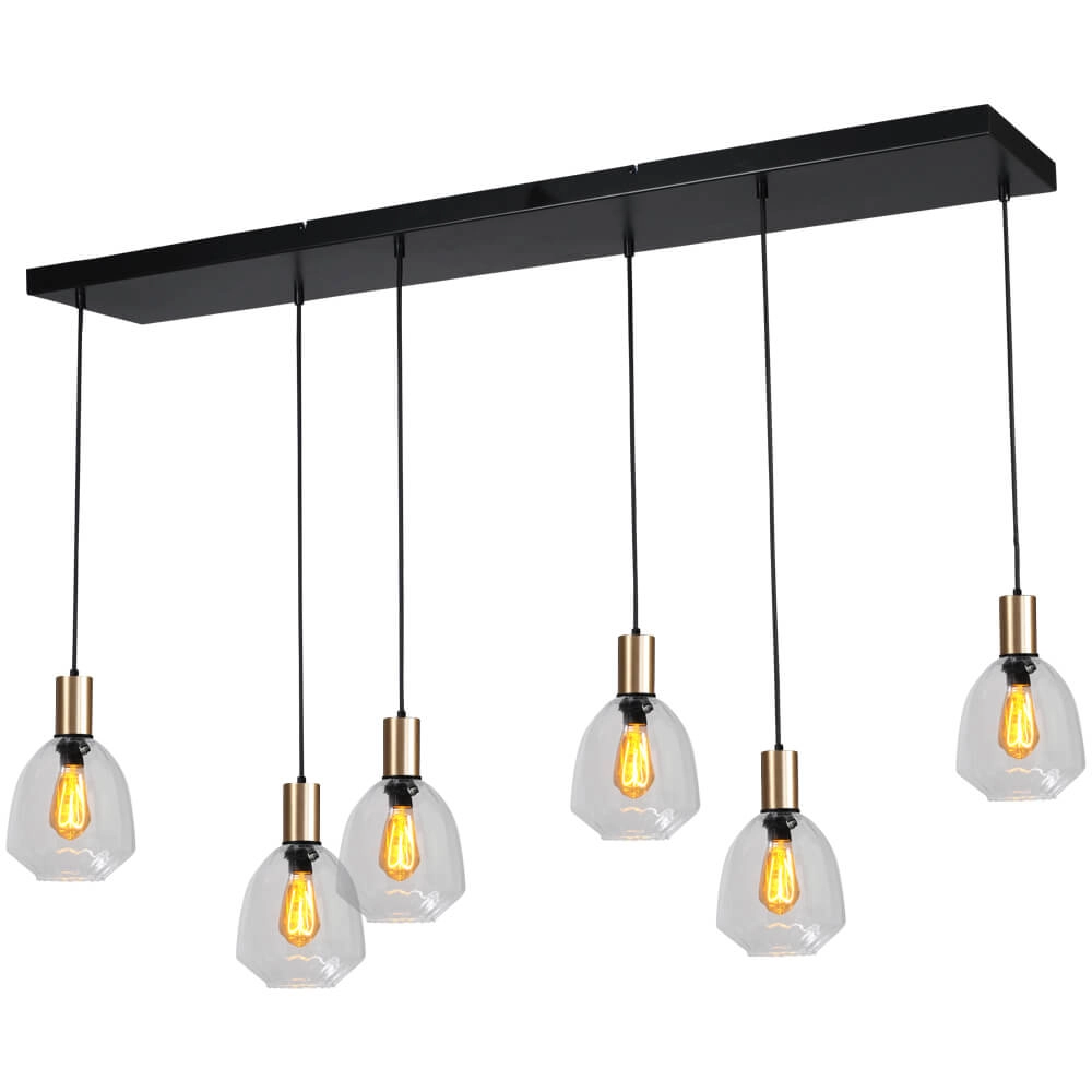 6-lichts hanglamp - goud - Porto met Nicolette clear glazen