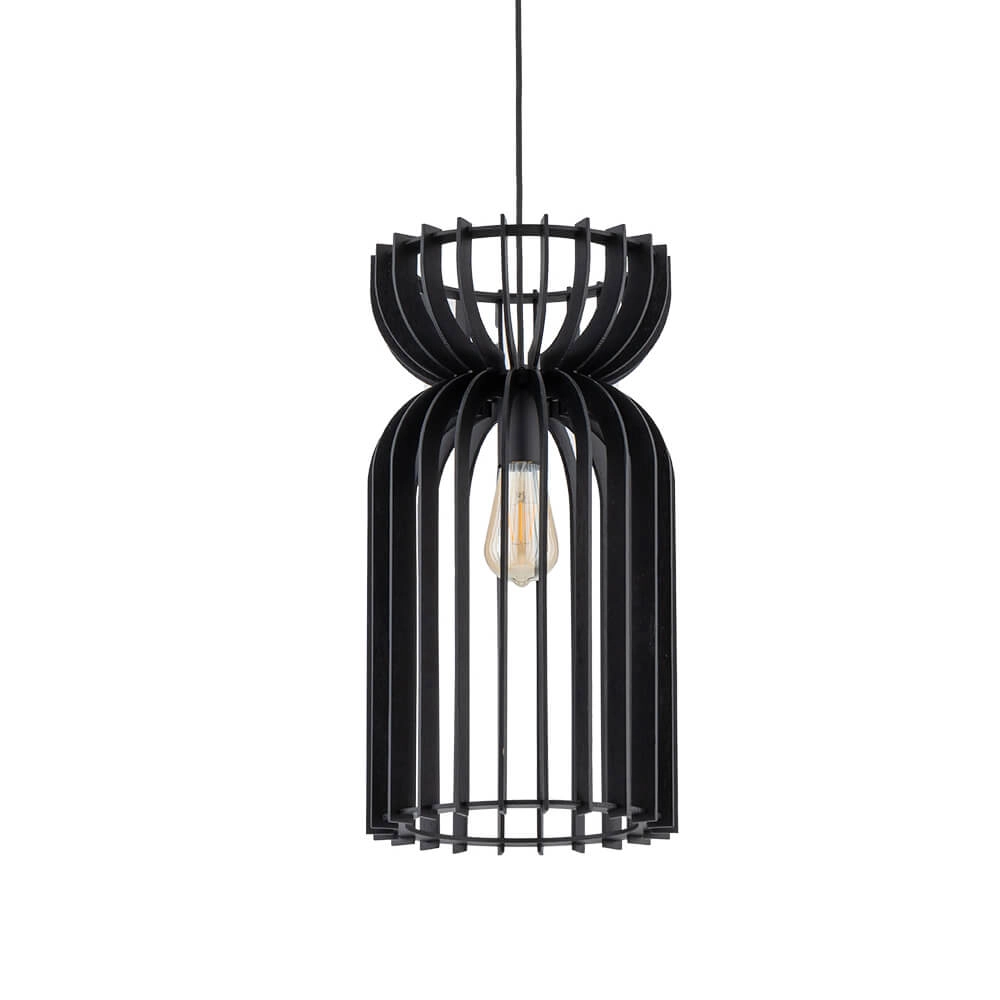 Houten hanglamp Kymi Ø 26cm - zwart