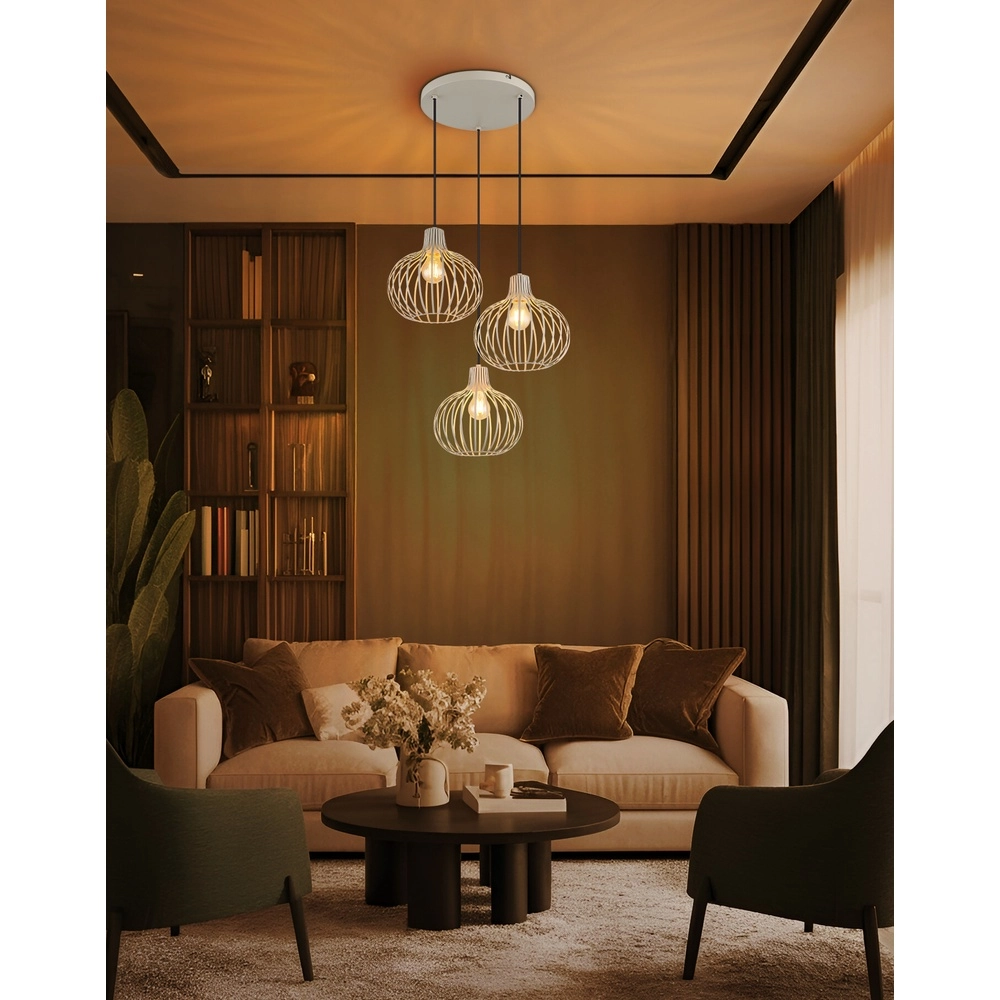Design hanglamp Mateo 3-lichts rond crème Globo 9007371566150