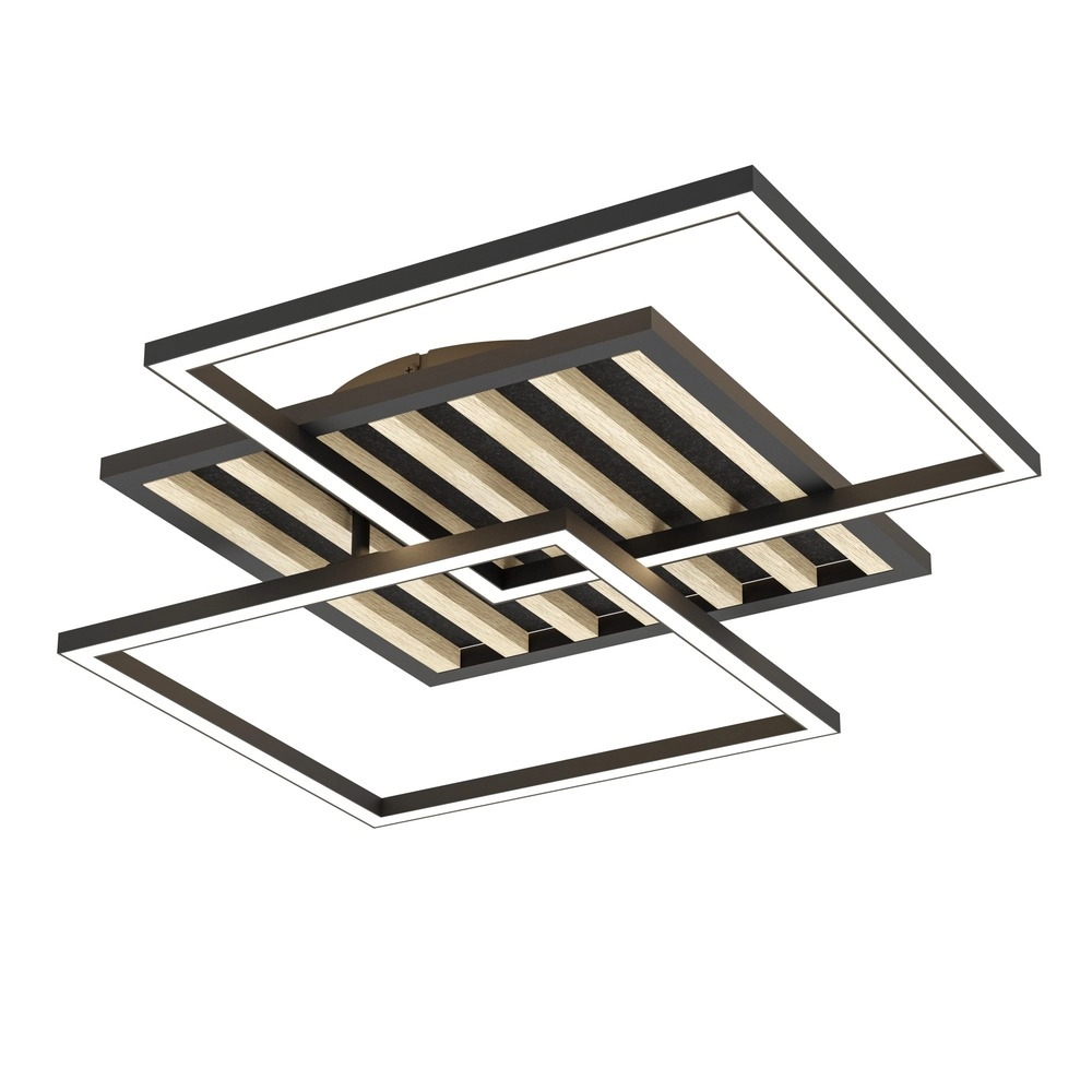 Moderne plafondlamp Cembrano vierkant zwart met hout