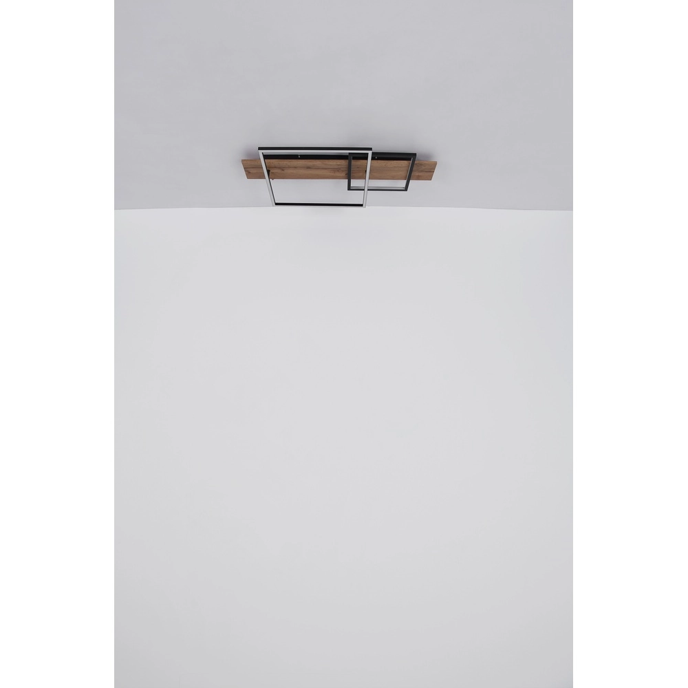 Design plafondlamp Vanni zwart met houtlook 60cm Globo 9007371451081