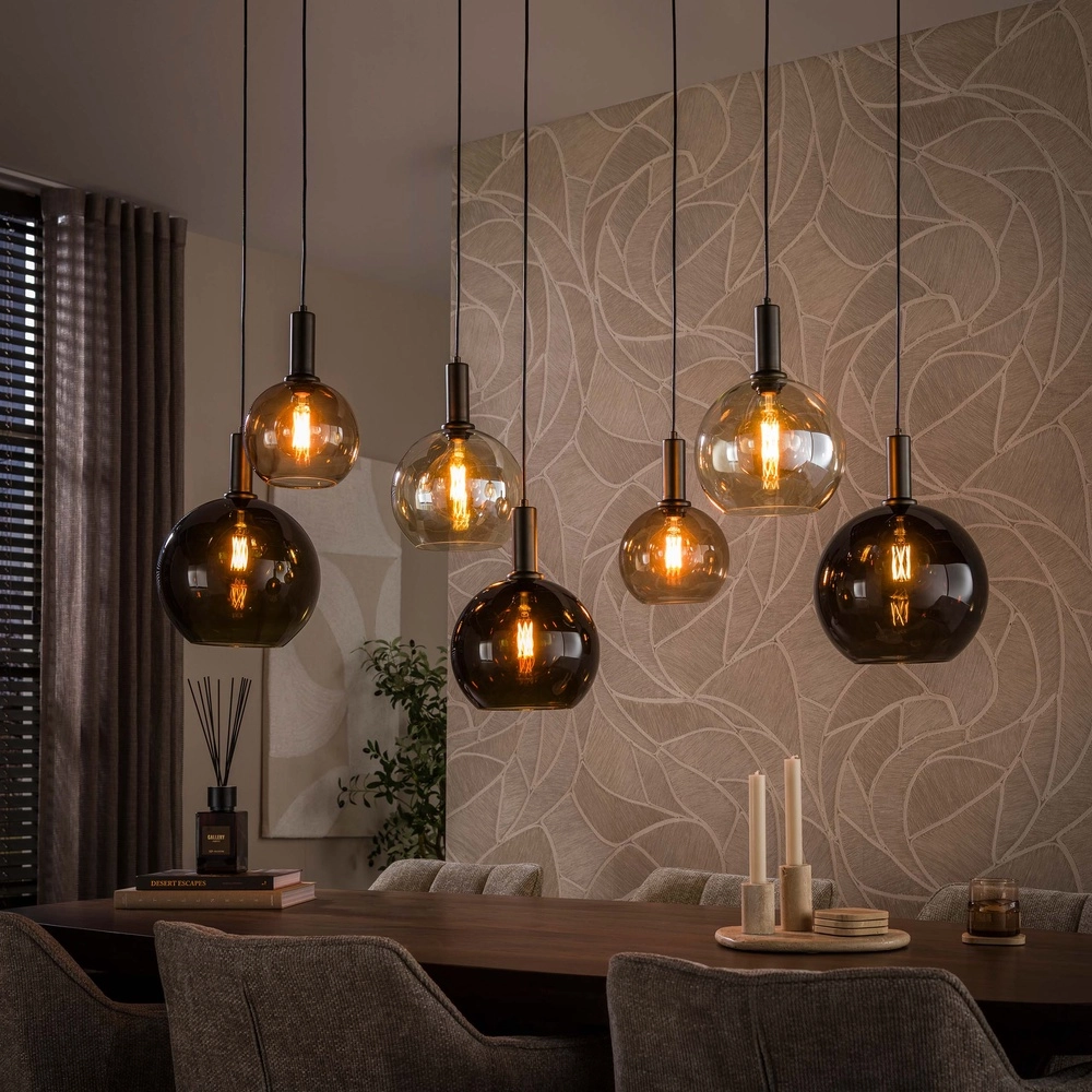 Design hanglamp Moka 7-lichts zand bruin met bruin glas