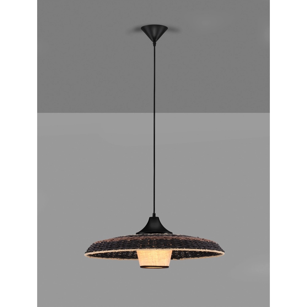 Hanglamp Capa zwart met rotan
