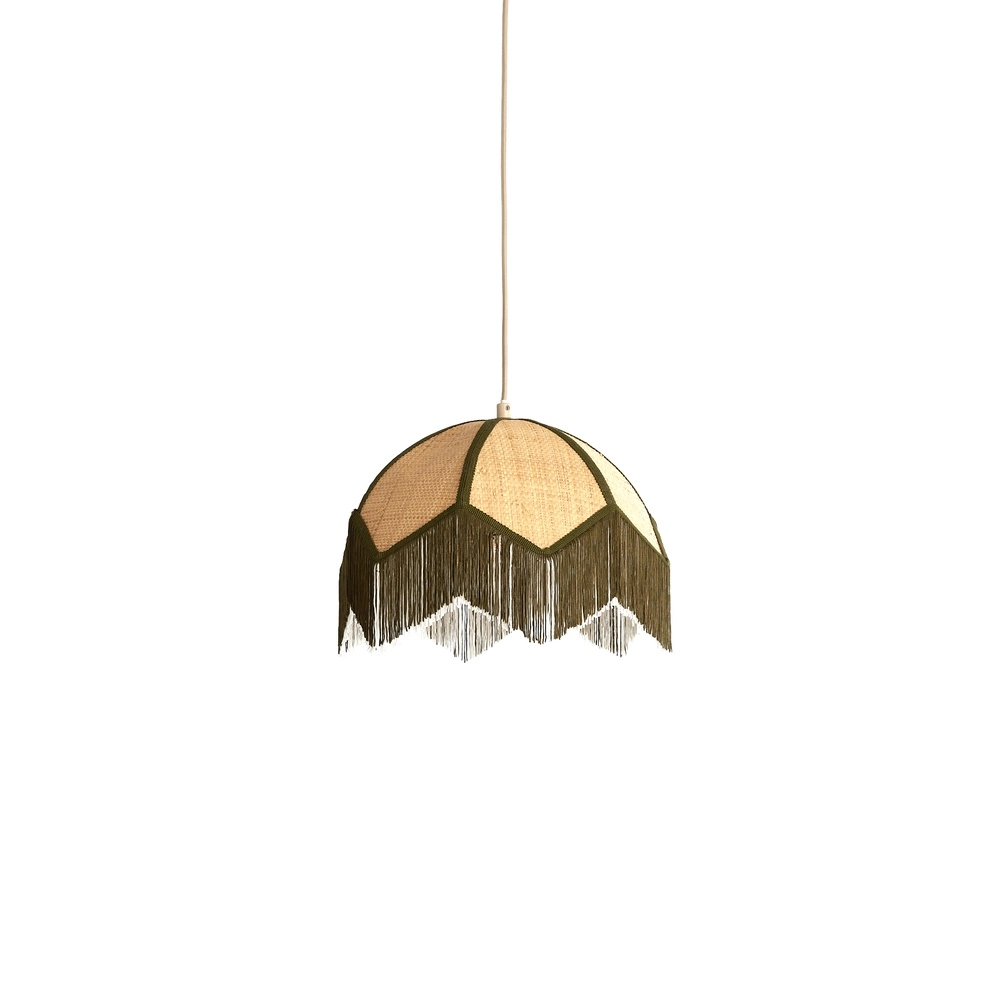 Ø 35cm hanglamp Sulina raffia met groen
