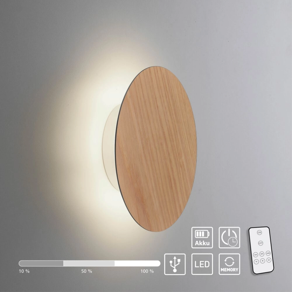 Design wandlamp Akku Puntua Ø 18cm hout Paul Neuhaus 4012248375785