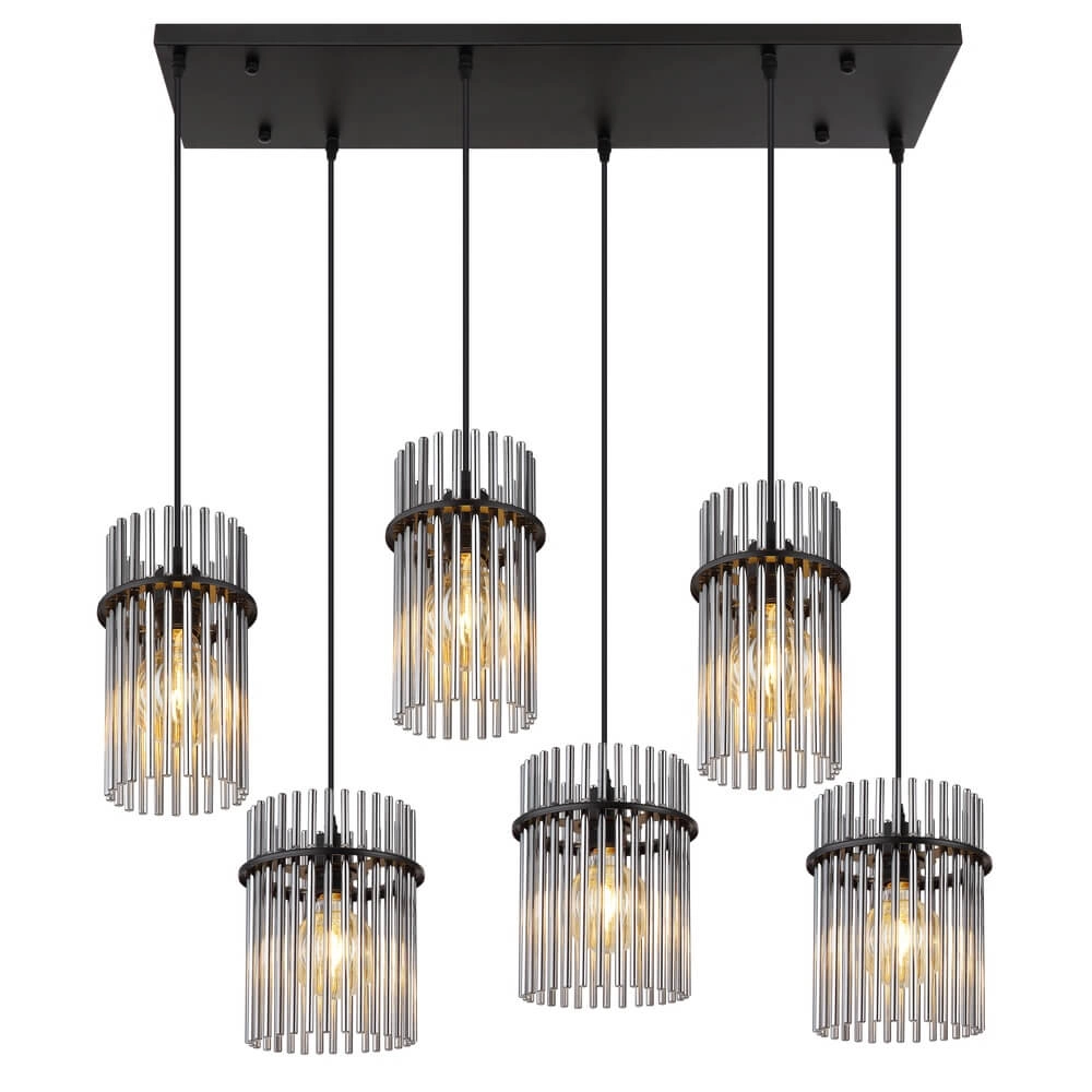 Zwarte hanglamp Gorley met smoke glas 6-lichts Globo 9007371474943