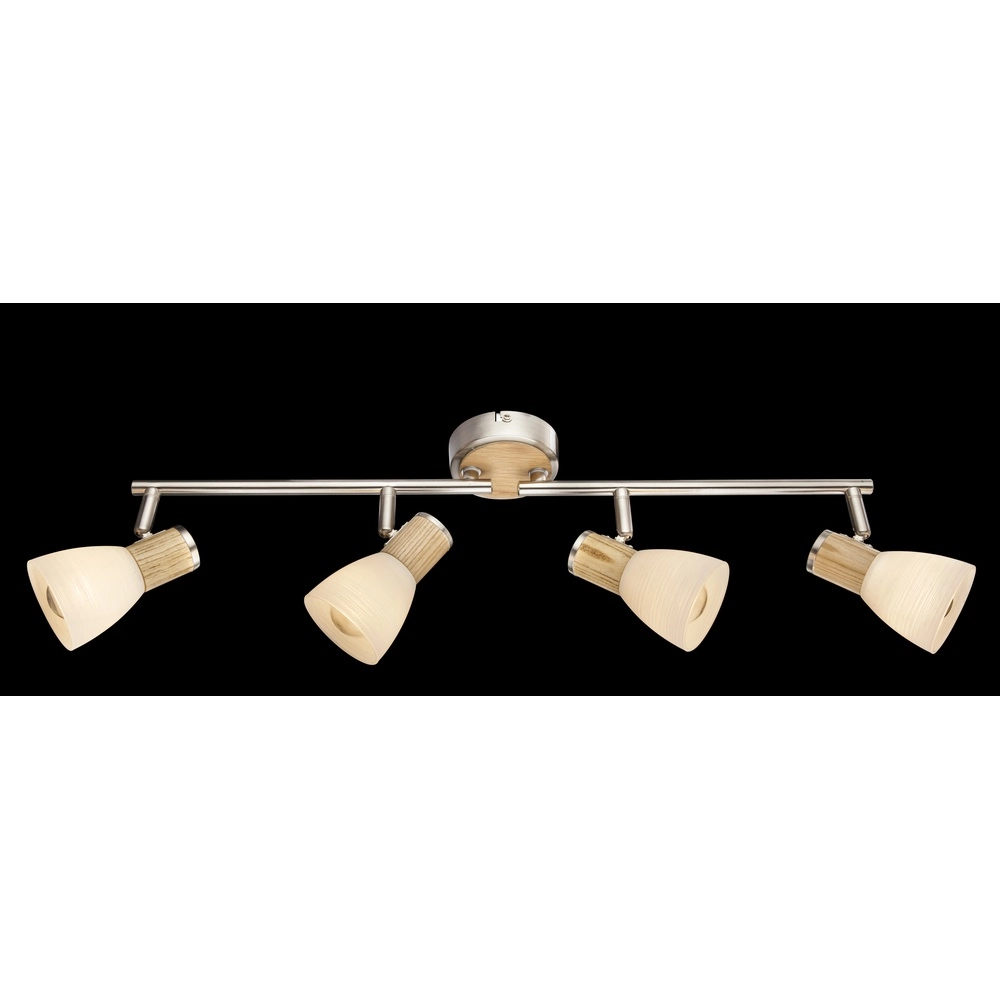 Plafondlamp Gylfi nikkel met hout 4-lichts Globo 9007371352548