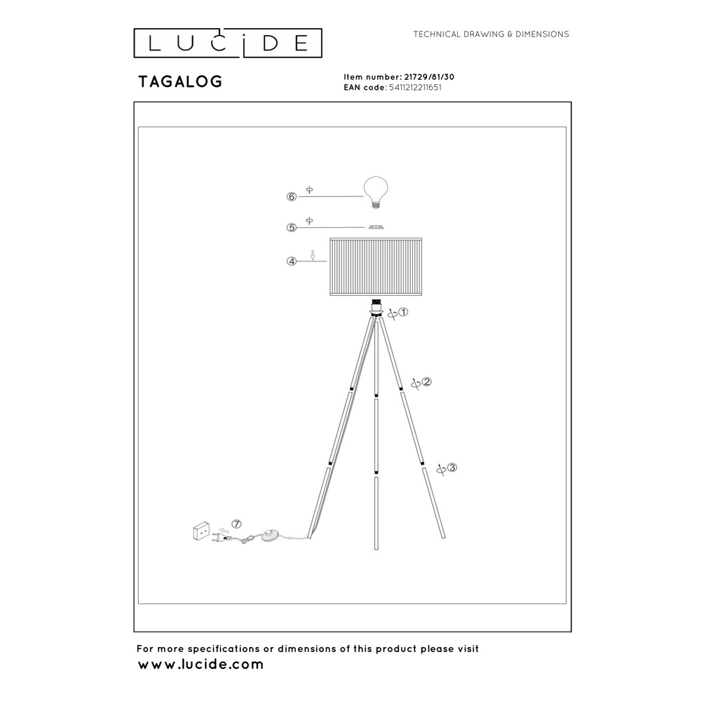 Vloerlamp Tagalog Ø 55cm zwart Lucide 5411212211651