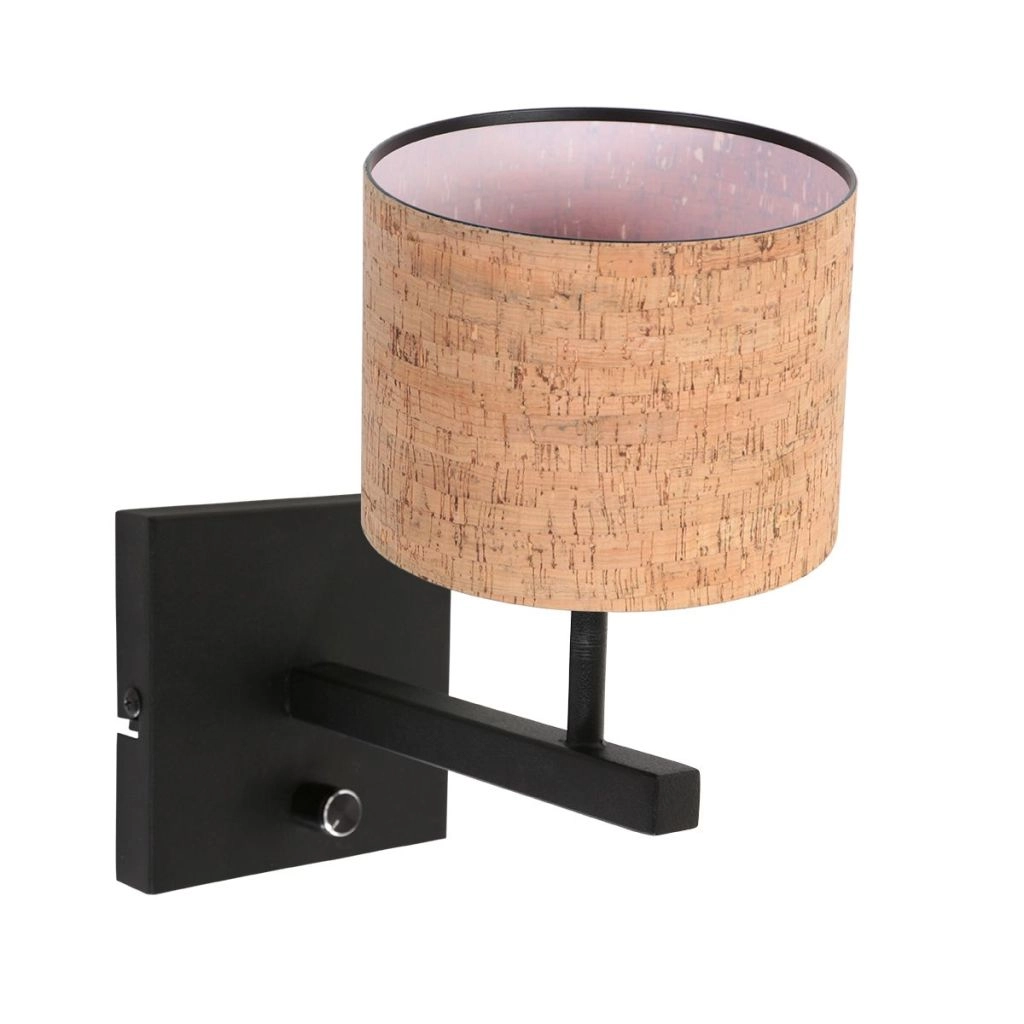 Zwarte wandlamp Stang met kurk kapje Ø20cm