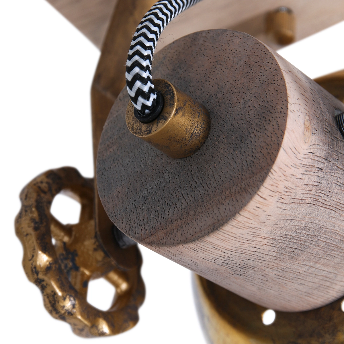 Industriële plafondlamp Gearwood brons met hout Steinhauer 8712746135022