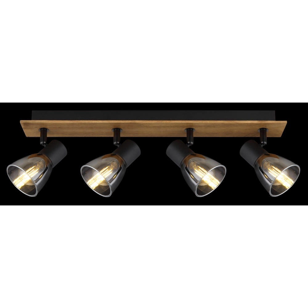 Plafondlamp Claude 4-lichts zwart met hout Globo 9007371434213