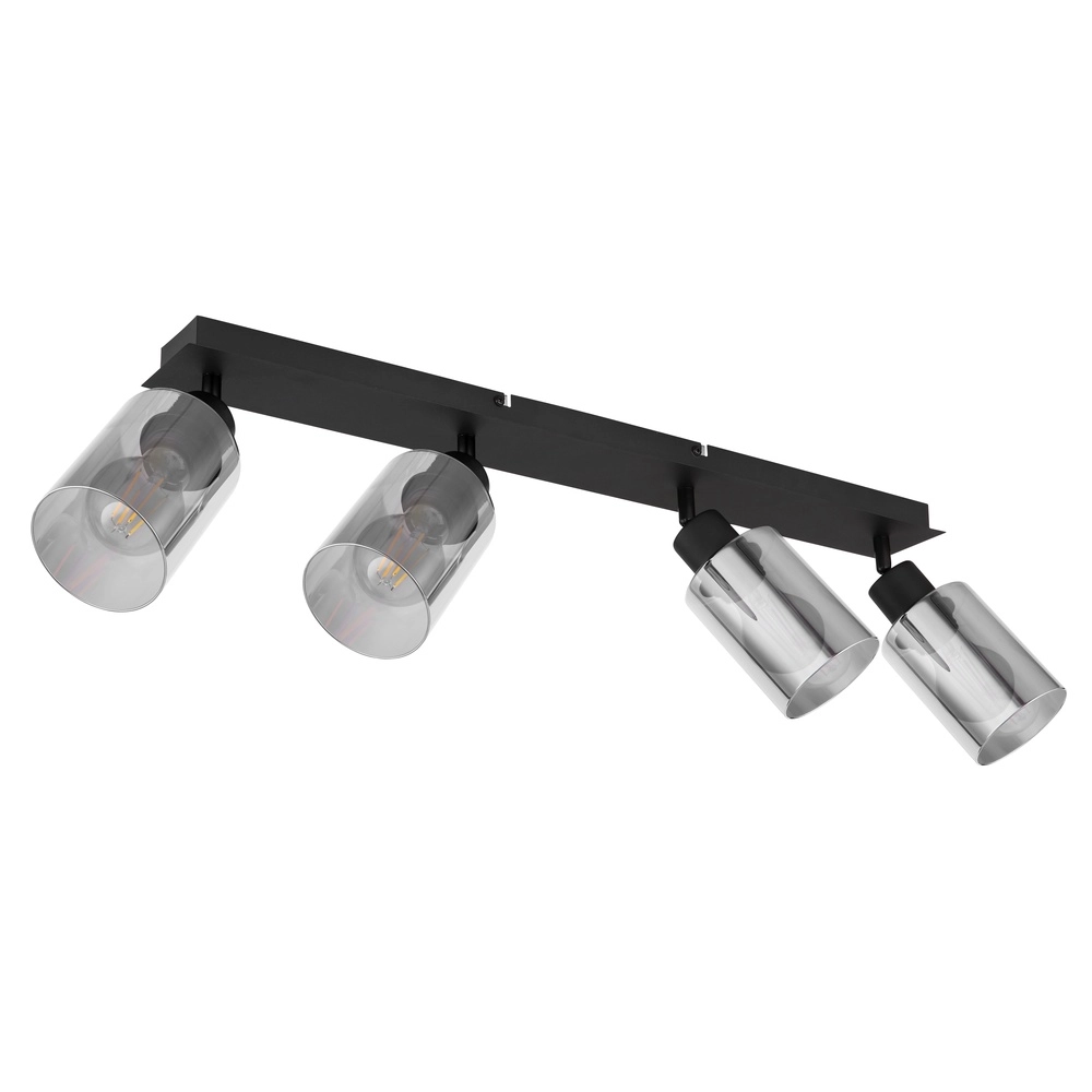 Plafondlamp Hadera 4-lichts zwart met smoke glas Globo 9007371431229