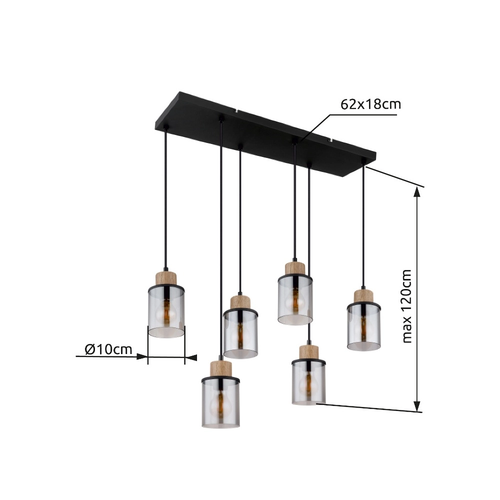 6-lichts hanglamp Reid zwart Globo 9007371448265