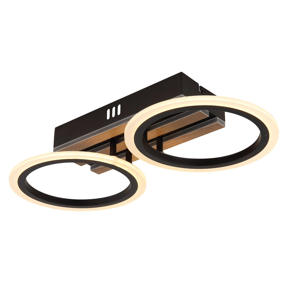 Plafondlamp Blevins zwart met hout 2 ringen Globo 9007371572168