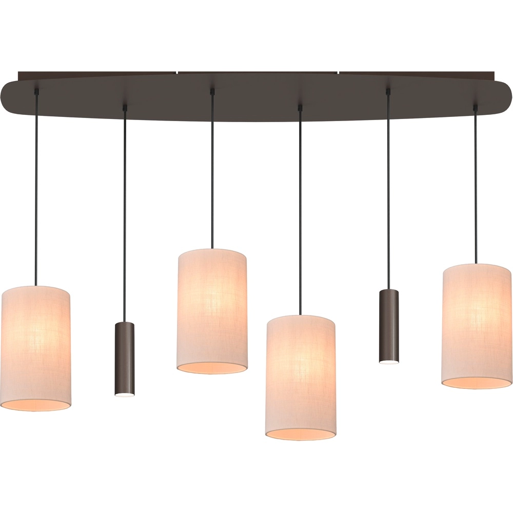 6-lichts hanglamp Lisbourg cacao met off white kap