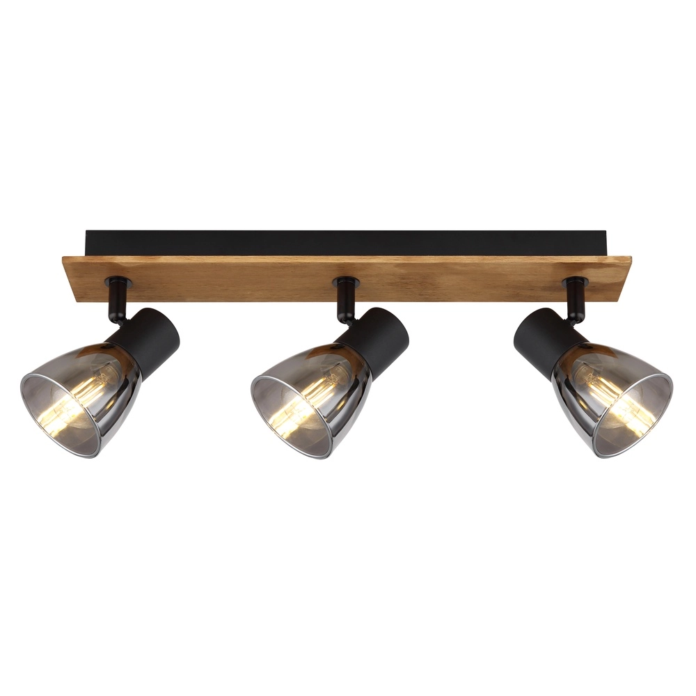 Plafondlamp Claude 3-lichts zwart met hout Globo 9007371431212
