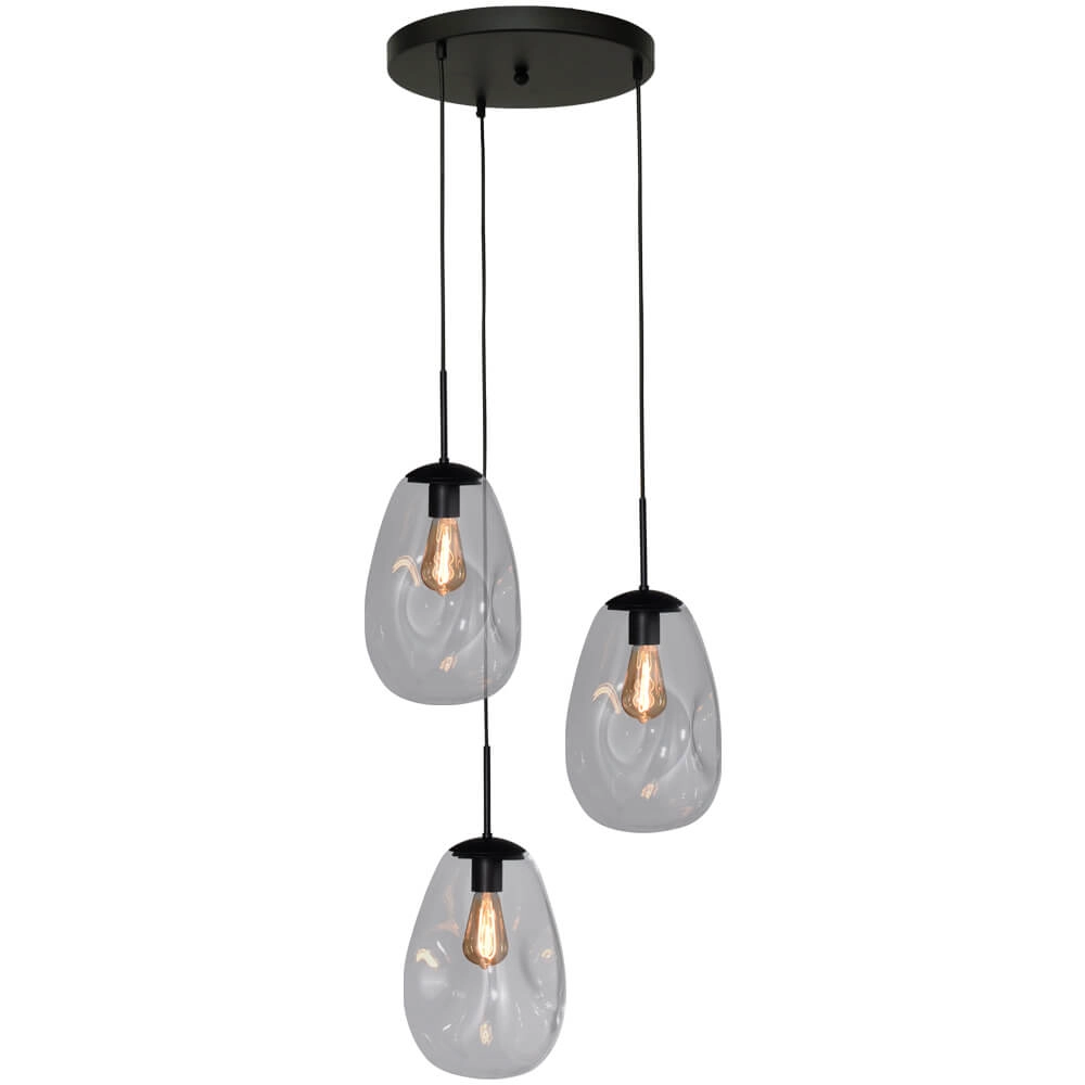 Pendel hanglamp Lava 3x helder glas Ø 22,5cm