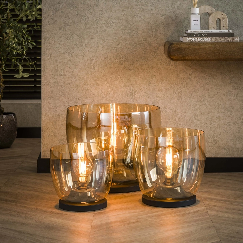 Vloerlamp amber glas UP Ø 33cm - 32cm hoog Lyora 8716803512610