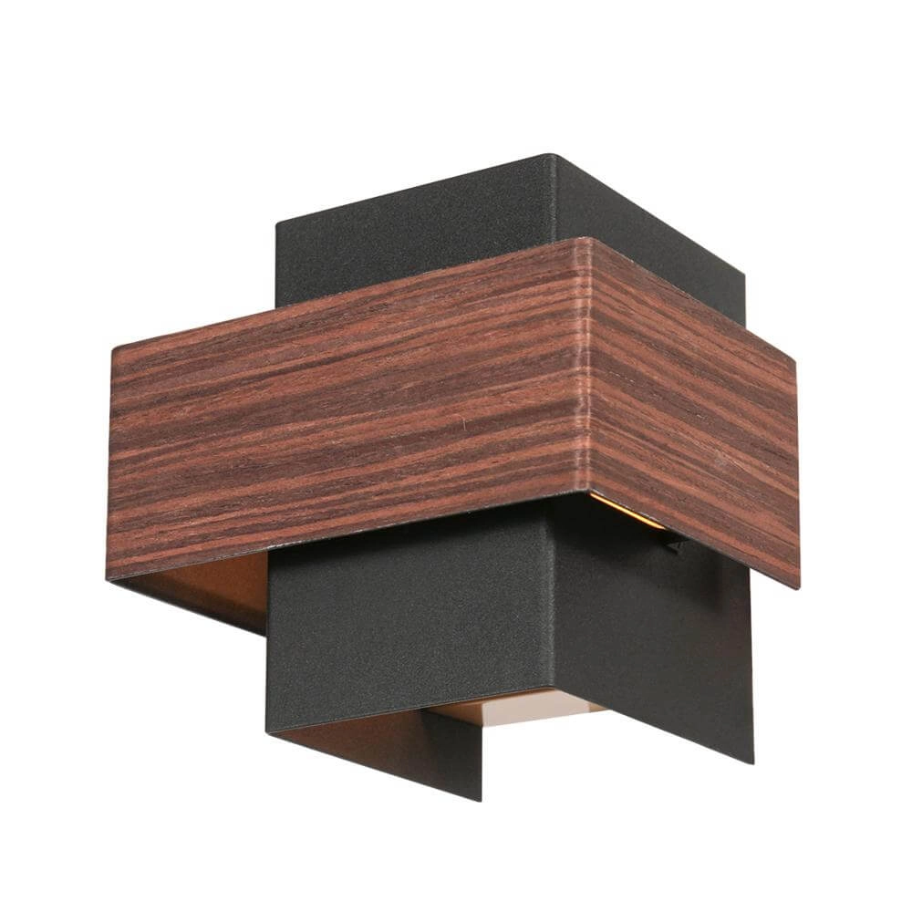 Wandlamp Muro zwart met hout S