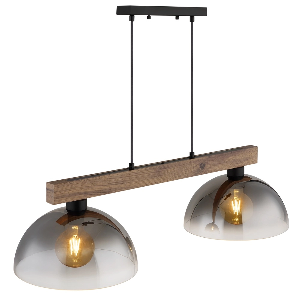 Landelijke hanglamp Romy 2-lichts zwart met hout Globo 9007371583355