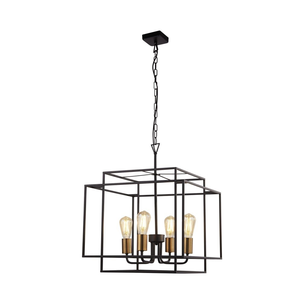 Strakke hanglamp Crate 4-lichts zwart met goud